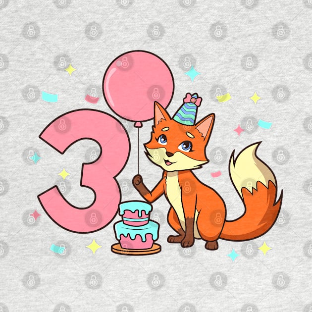 I am 3 with fox - girl birthday 3 years old by Modern Medieval Design